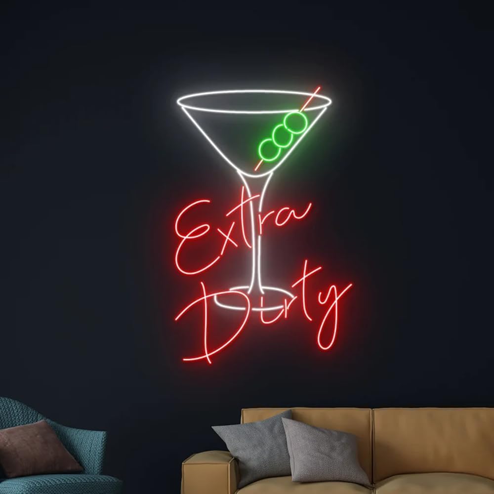 Extra Dirty Martini Led Sign, Extra Dirty Martini Neon Light, Martini Cocktail Neon Sign, Drink Club Led Light, Wine Bar Pub Room Wall Decor Size:20inches
