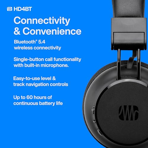 Image of PreSonus Eris HD4BT - Over-Ear Closed-Back Wireless Headphones, Bluetooth, ANC Noise Cancelling, Up to 60 Hours Battery Life, Studio Headphones for Mixing, Monitoring, Recording, Eclipse Black