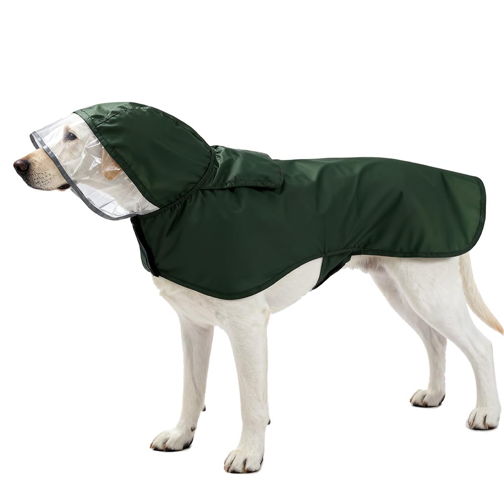 Petsyards Pet Raincoat Packable Hooded Dog Rain Jacket Reflective Strips Lightweight Adjustable Poncho for Small Medium Large Dogs Army Green L