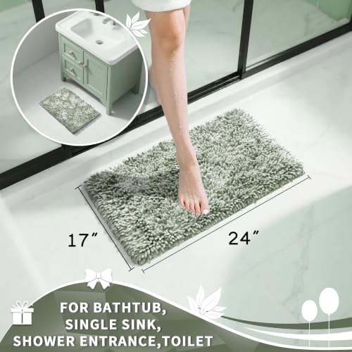 Image of Yimobra Chenille Bathroom Rugs Non Slip, Extra Thick Soft Absorbent Bath Rug, Machine Washable Quick Dry Bath Mat for Bathroom Floor, Tub and Shower, Home Decor Accessories, 24x17, Sage Green