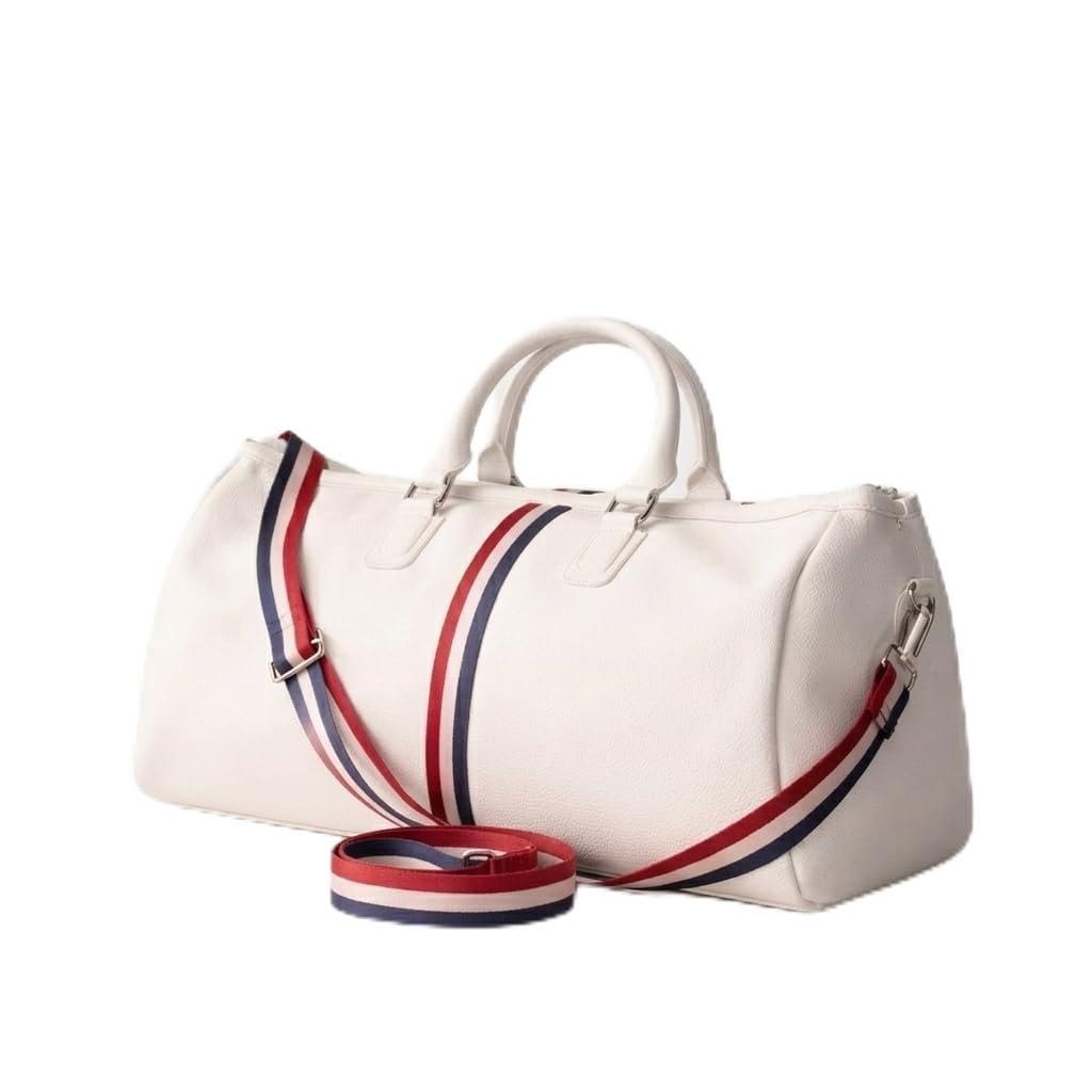 White Premium Faux Leatherette Stylish & Lightweight Travel Duffle Bag for Women, Duffel Bag for Travelling & Gym - Blue & Red Stripes-image-34