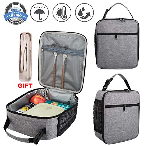 Insulated Lunch Bag with Flatware Set, Insulated School Lunch Bag Leakproof Lunch Tote