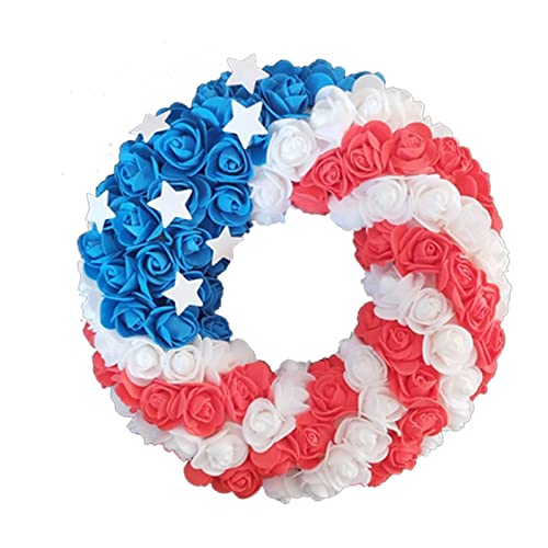 Roses Artificial Idyllic Fourth Of July Wreaths Patriotic American Wreaths Handmade Memorial Day Wreaths Holiday Wreaths Decorate Front Door Walls Home Decor Heart Shaped Topiary (Blue, One Size) #TOP5