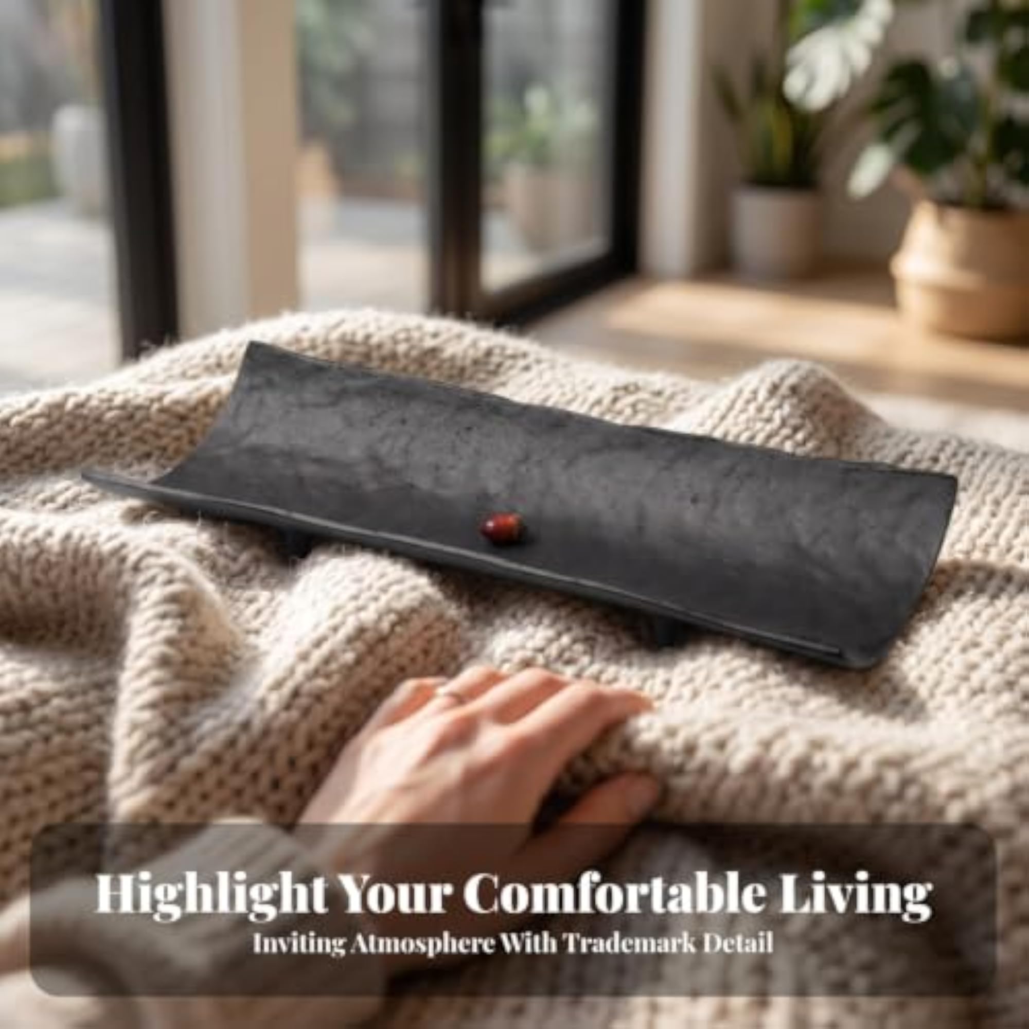 Slim Rectangular Cast Aluminum Tray, Hammered Finish
