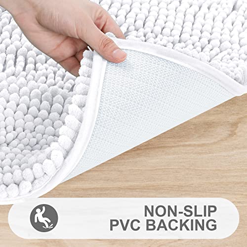 Grandaily Chenille Striped Bathroom Rug Mat, Extra Thick And Absorbent Bath Rugs, Non-Slip Soft Plush Shaggy Bath Carpet, Machine Wash Dry, Bath Mats For Tub, Shower And Bath Room, 16X24, White #TOP4