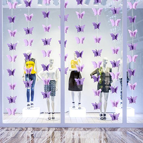 Cieovo Butterfly Hanging Garland 3D Paper Bunting Banner Party Decorations Wedding Baby Shower Home Decor Purple 4 Pack, 110 Inch Long Each #TOP2