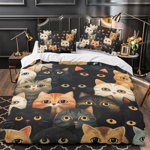 Microfibre sets housse de couette chat fermeture éclair anti-plis lit adolescent
