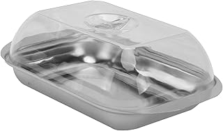 DOITOOL Stainless Steel Butter Plate with Lid European Style Round Covered Butter Dish for Cheese Desserts Household Tableware for Kitchen and Dining