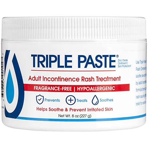 Triple Paste Adult Incontinence Rash Treatment Ointment, Hypoallergenic Zinc Oxide Rash Cream for Adults, 8 oz Jar