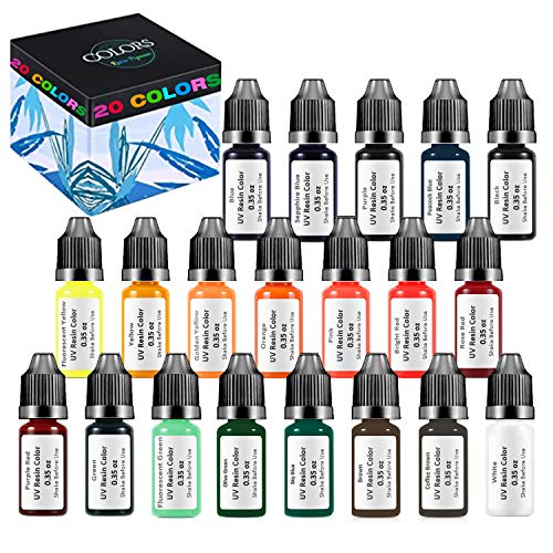 Epoxy Resin Color 20 Colors Liquid Epoxy Resin Dye Each 0.35oz UV Epoxy Colorant Highly Concentrated UV Resin Colorant Non-Toxic UV Cured Resin Color for DIY Resin Jewelry/Paints/Decoration Crafts
