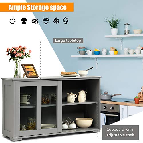 Costzon Kitchen Sideboard, Antique Stackable Storage Cabinet With Height Adjustable Shelf, Sliding Door Window, Wooden Cupboard Server Buffet Console Table For Home Dining Room Entryway (Gray) #TOP5