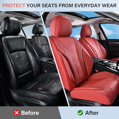Image of Coverado Front Seat Covers, Universal Seat Covers Front Seats, 2 Pack Breathable Automotive Seat Covers for Most Cars SUV Trucks (Front,Red)