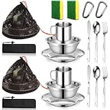 Scout Camping Mess Kit for Person 18/8 Stainless Steel Utensils Camping Dinnerware Kit Boy Scout Dishes Set Girl Scout Mess Kit with Mesh Bag Camping Cutlery Set for Travel Trip School Camp (2 Set)