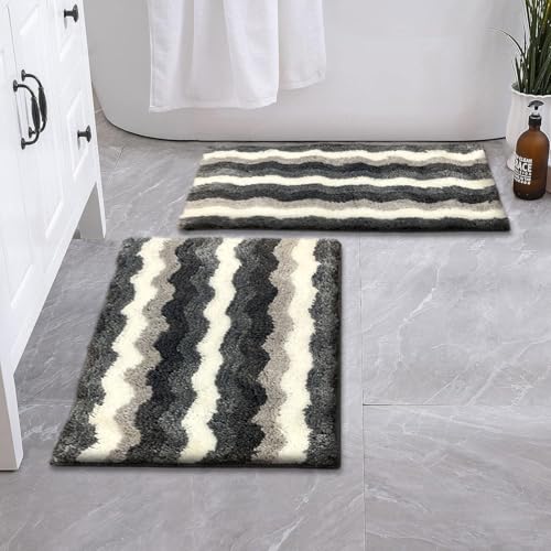 Image of Luxe Home Birmingham Bath Mat Super Soft Microfiber 2200 GSM Bathroom Mats Water Soak Anti-Skid Door Mats for Home Combo, Bedroom, Floor Mat 38x58 cm (Grey) Pack of 2