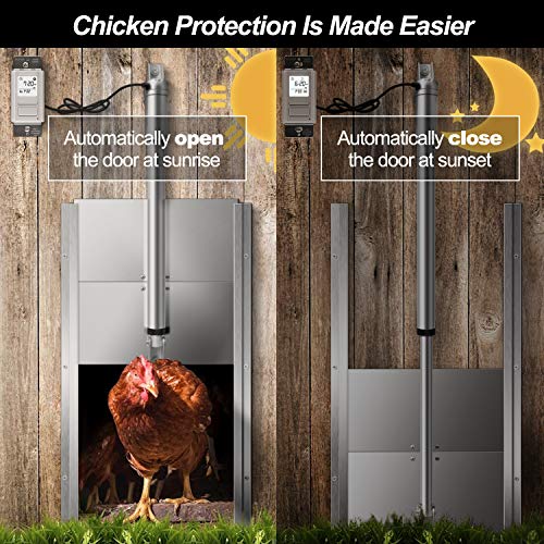 Haoguo Automatic Chicken Coop Door Opener Kit with Programmable Timer Controller, Automatically Open and Close Your Coop Door at The Sunrise and Sunset