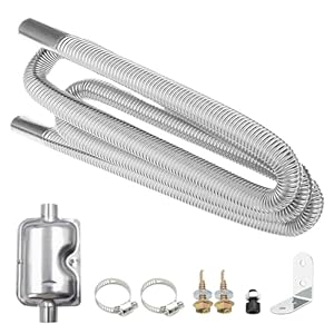 Surplex Verbeterde geluiddemper met 300 cm uitlaatslang voor stroomgenerator, auto roestvrij stalen uitlaatpijp staande verwarming, uitlaatpijp leidingen met 2 klemmen voor Ebespacher lucht diesel