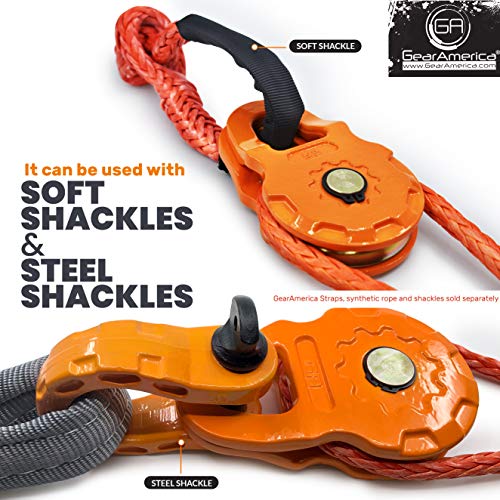 GearAmerica Smart Snatch Block for ATV or UTV (Side-by-Side) | 24,000 LBS (12T) MBC and 12,000LBS (6T) WLL | Winch Pulley for Synthetic Rope or Steel Cable up to 7/16" (11mm) & Winches up to 12K LBS