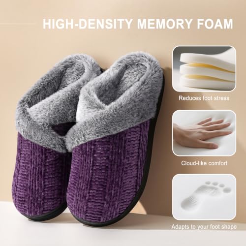 Image of Slippers for Women Fuzzy House Slip on Indoor Outdoor Bedroom Home Shoes | Furry Fleece Lined Ladies Comfy Memory Foam Female Anti-Skid Rubber Hard Sole