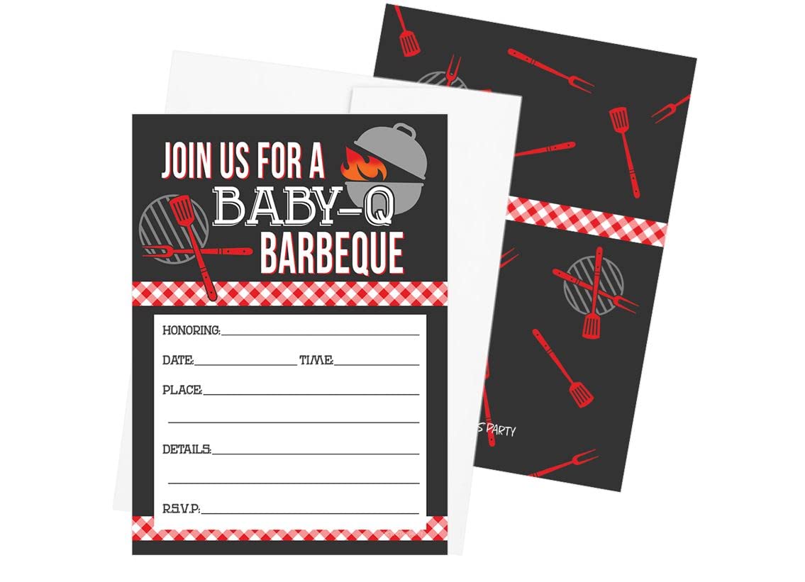 DISTINCTIVS Baby-Q Barbecue Couples Baby Shower Party Invitations – Summer Cookout Baby Shower - 10 Cards
