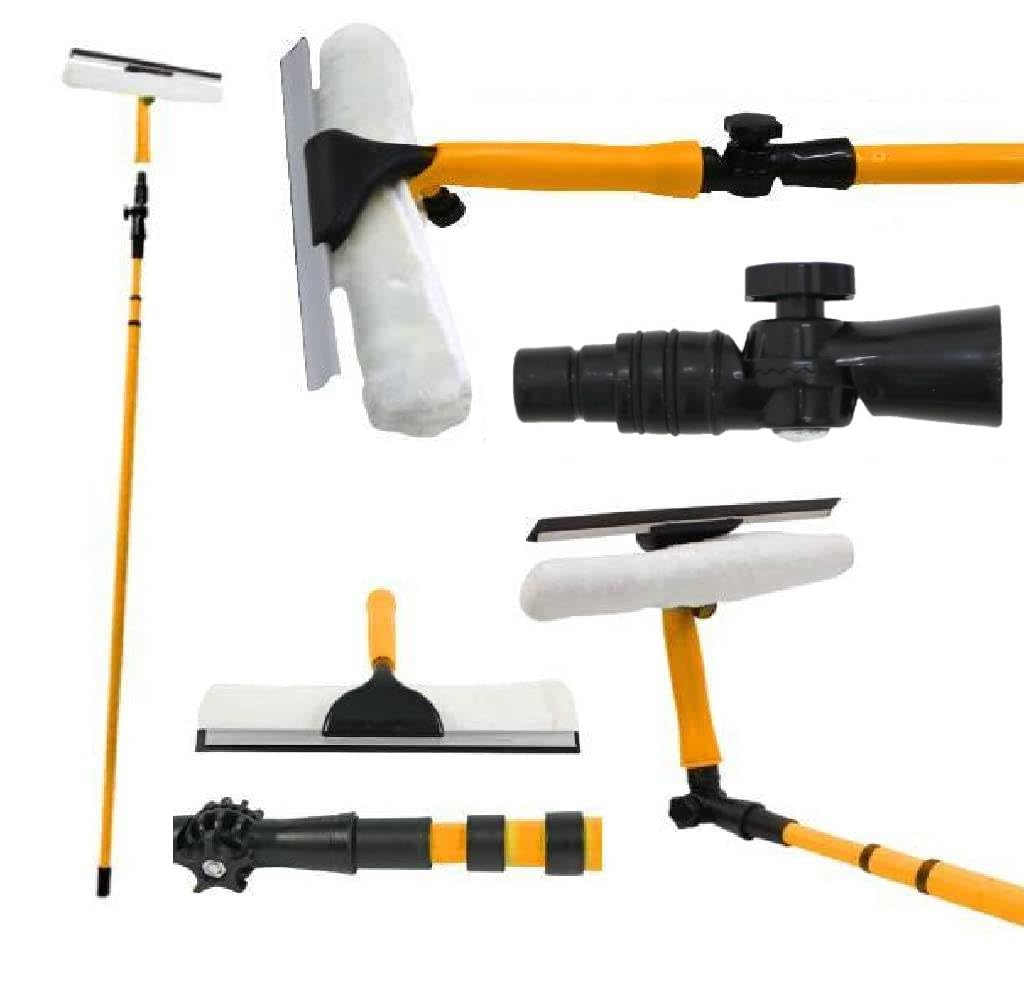3.5M Extendable Telescopic Window Cleaning Kit Heavy Duty Glass Cleaner with Soft Rubber Squeegee 180° Adjustable Pole for Conservatories & High Windows Perfect for Home Office & Commercial Use