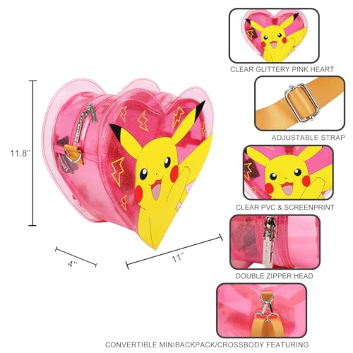Bioworld Pokemon Pikachu 10.5 Heart-Shaped Clear Pink Backpack4