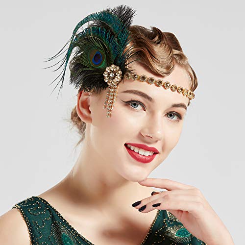 Coucoland Great Gatsby Hoofdband voor dames, jaren 20, met pauwenveren, jaren 20-stijl, voor carnaval of kostuum - Image 5