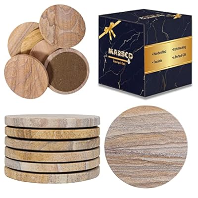 Marbco Sandstone Water Absorbent Hand Crafted Round Coasters for Drinks - 4 Inches Wide Thirsty Stone Bar, Drink… 51pMTioNCIL. SS400