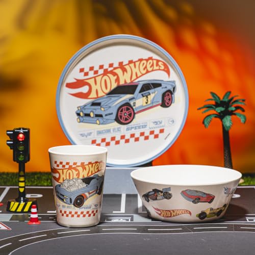 Image of Zak Designs Mattel Hot Wheels Kids Dinnerware Plate Bowl & Tumbler, 3-Piece