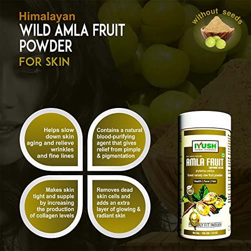 Image of IYUSH Herbal Ayurveda Wild Organic Amla Powder for Eating | Amla Powder for Drinking | Amla Powder for Hair Growth Organic | Amla Powder for Skin | 100gm