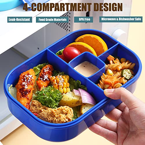 Mr.dakai Bento Lunch Box For Kids, Adults, 4-Compartment Leak-Proof Kids Lunch Box Containers For On-The-Go Meal - Built-In Utensil Set, Bpa-Free, Microwave/Dishwasher/Freezer Safe, Blue #TOP2