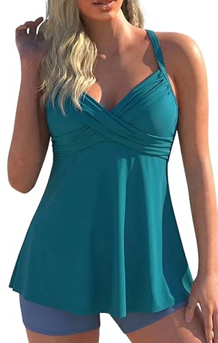 Hilor Underwire Swimsuits for Big Busted Women Push Up Tankini Top Loose Fit Twist V Neck Swimsuit