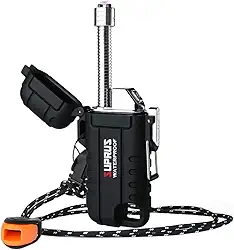 SUPRUS Isqueiro À Prova D'Água À Prova de Vento Isqueiros de Plasma Arc Usb-C Recarregável com Pescoço Expansível e Flexível para Exterior, Camping e Cozinha (Preto)