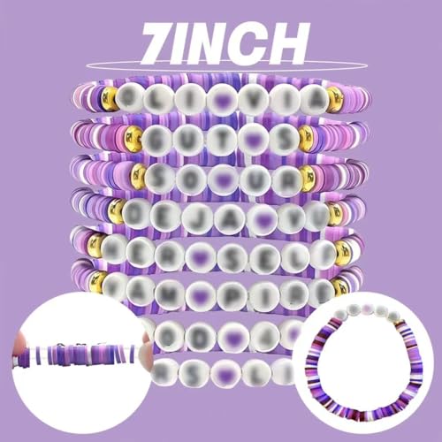 8Pcs Purple Beaded Friendship Bracelets for Adults – Mood-Inspired Clay Bead Bracelets for Women, Best Friends, Concert Looks3
