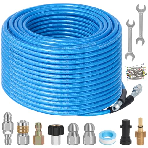 30M High Pressure Washer Hose Kit Compatible with Karcher K2-K7 Bosch Lavor Nilifisk Series Pressure Washer, 400Bar/5800PSI Extension Hose Drain Includes 4 Adapters & 4 Nozzles, Kink Resistant