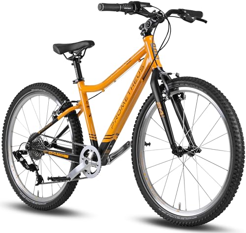 PROMETHEUS BICYCLES PRO Fahrrad 24 Zoll Jungen Mädchen | Premium Kinderfahrrad 24 Zoll Jungen alu ab 7 Jahre Super leicht | 8 Gang SRAM X4 Schaltung | Sunset Schwarz Matt Orange
