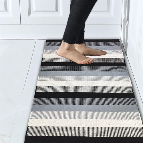 Image of Handwoven Cotton Carpet - 2x5 ft Runner for Hallway, Living Room & Patio with Natural Texture