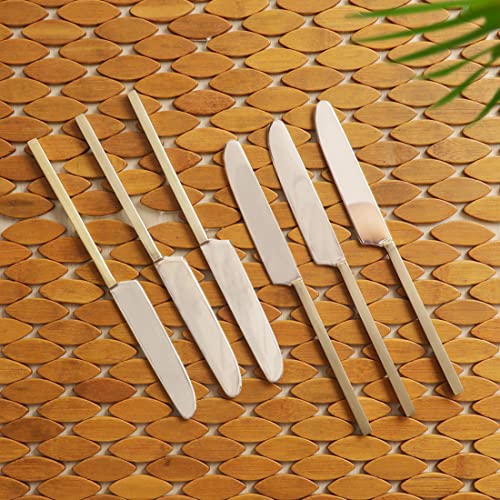 Image of ExclusiveLane 'Grand Enigma' Stainless Steel & Brass Handcrafted Butter Knife Spreader for Dining Table (Silver & Bronze, 6 Pieces), (L x W x H) = (9.6 x 0.9 x 0.2) Inch, (EL-005-1325)