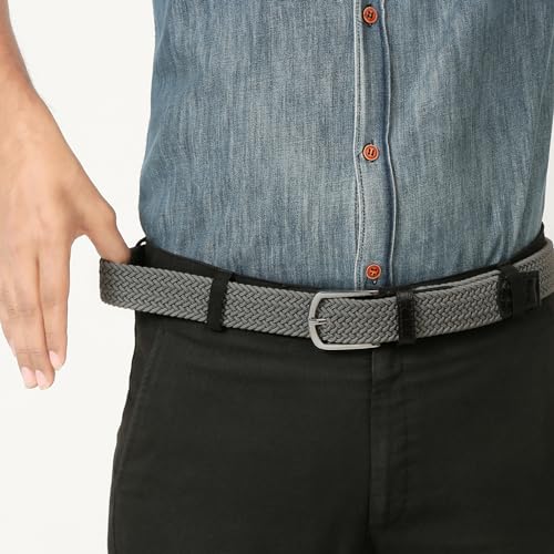 Image of LOUIS STITCH Men's Braided Elastic Stretch Belt with Leather Tipped End Stretchable Canvas Waist Band for Men Women Boys Girls Unisex (Width 3 cm) (BE-EL)