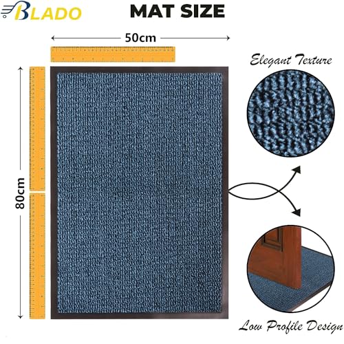 Image of BLADO Washable Door Mats - Non-Slip Heavy Duty Doormats - Stylish Large Rubber Mat - Perfect Dust Grabbing Indoor & Outdoor (Blue, 50cm x 80cm)