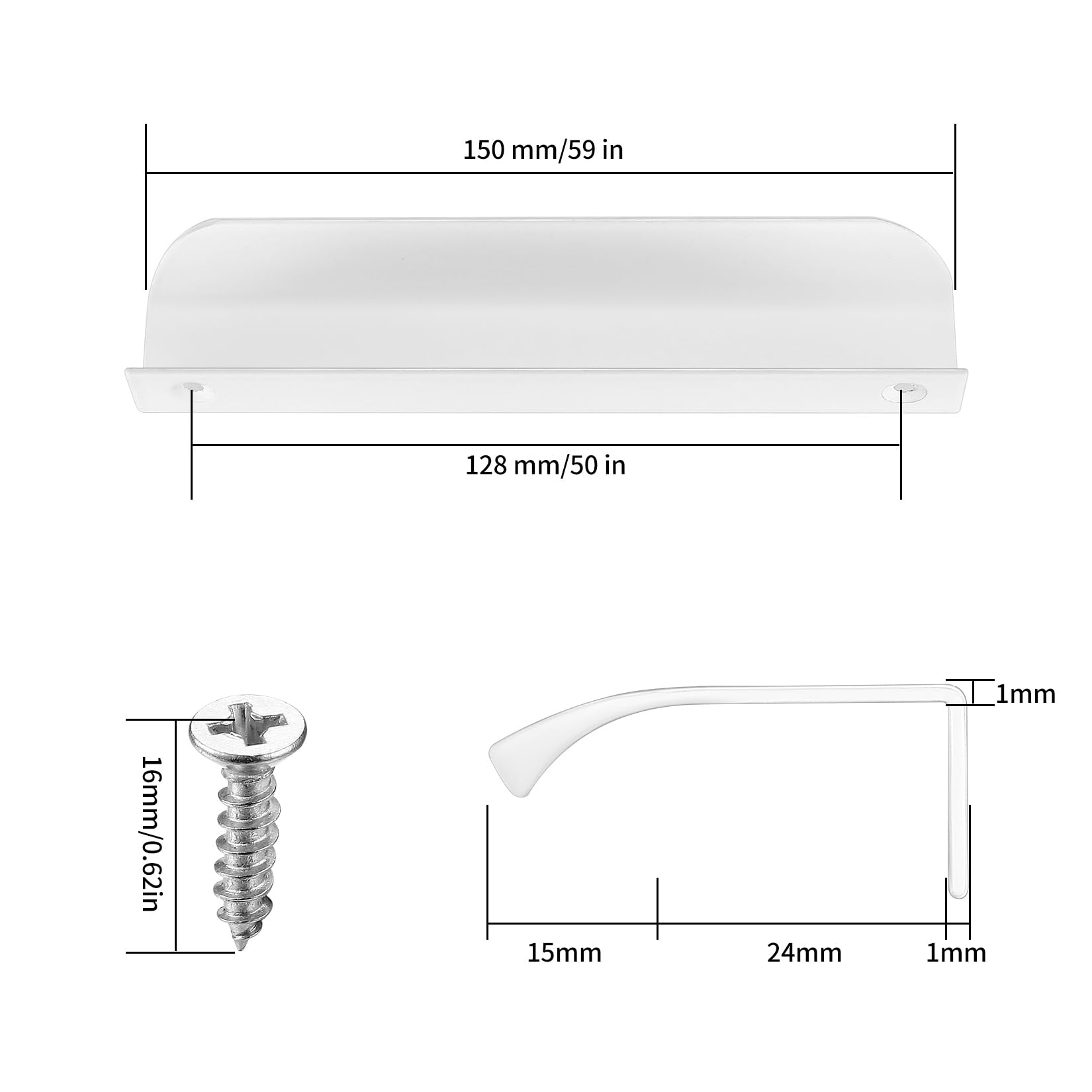 5 Sztuk Białych Uchwytów Meblowych, 150mm Ukryte Uchwyty Szafkowe Białe, Uchwyty do Szuflad z Aluminium, Uchwyty do Drzwi Szafy, Komplet z Śrubami