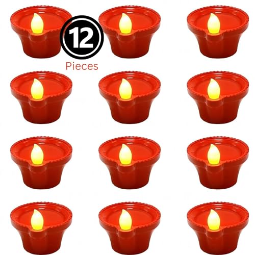 Image of Ein Sof Water Sensor Electric Diya 12 Pcs - LED Diya for Home Decoration, Smokeless Flameless Artifical Lights for Diwali, Birthday and All Occasions