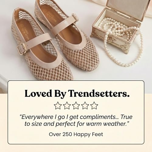 Image of EMMA NEW YORK Mesh Ballet Flats for Women, Mary Jane Mesh Ballet Flats Shoes for Women with Buckle Strap