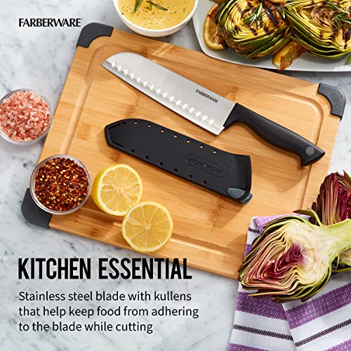 Farberware Edgekeeper 7-Inch Santoku Knife with Self-Sharpening Blade Cover, High Carbon-Stainless Steel Kitchen Knife with Ergonomic Handle, Razor-Sharp Knife, Black - Image 7