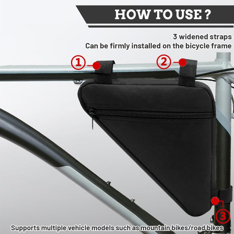 Borsa Telaio Triangolare per Bici, Manubrio Anteriore Impermeabile, Borse Portaoggetti Sottosella con Striscia Riflettente, Marsupio per Bici da Corsa e Mountain Bike