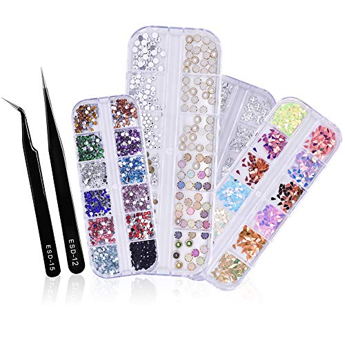 Gresunny 4 boxen strasssteine nägel nail art kristalle nagelkunst glitter gem strass glitzersteinchen mit pinzette…