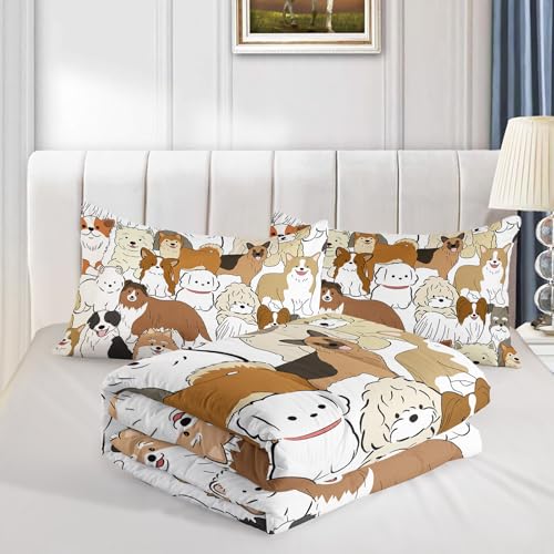 Image of QOOMO Cute Dog Bedding Set, Cartoon Animals Comforter Set Twin Size, Suitability Girs and Boys Black Decorate a Room 1 Comforter Set 2 Pillowcases