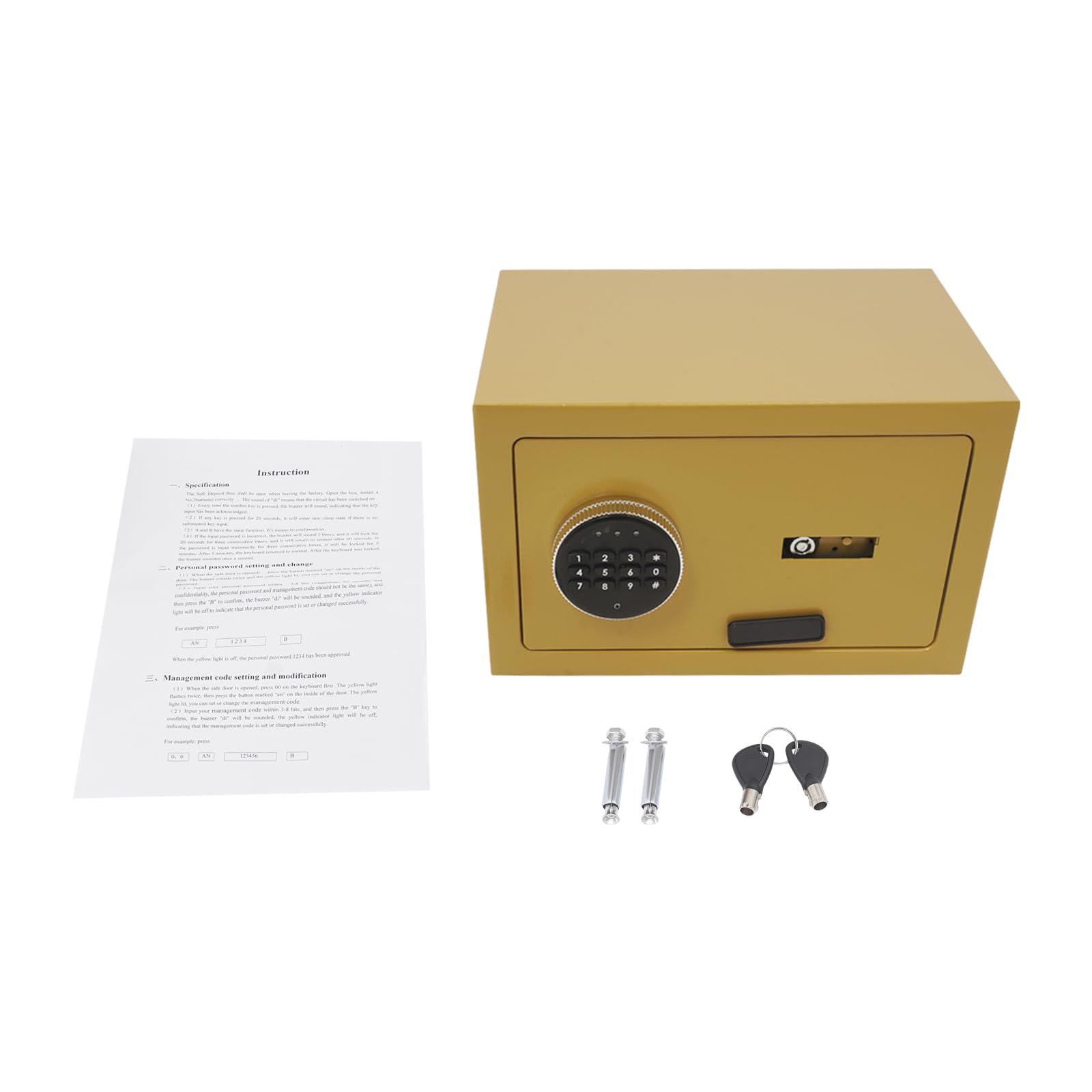 Cassaforte elettronica 3 in 1 con serratura a combinazione e funzione di allarme, sistema di sicurezza tripla con password, chiave di emergenza e bullone di bloccaggio, per casa, ufficio e hotel (oro)