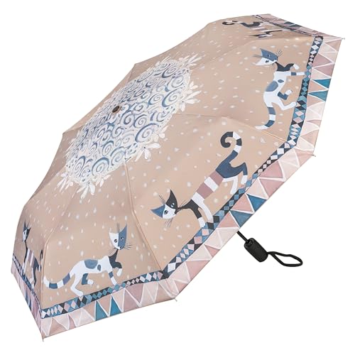 VON LILIENFELD® Parapluie de Poche Ouverture Automatique Résistant au Vent Pliant Rosina Wachtmeister: Brunello Mini Chat Art