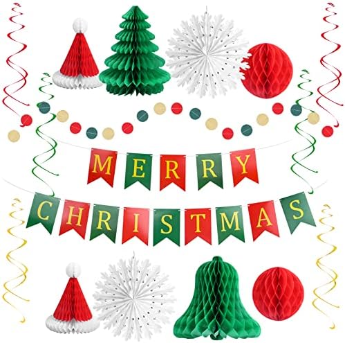 Minicoco Christmas Decorations Set, Paper Christmas Decorations Reusable Party Decoration for Xmas Christmas Winter Festival New Year Home Party Decoration, Wall Ceiling Door Hanging Decor Supplies