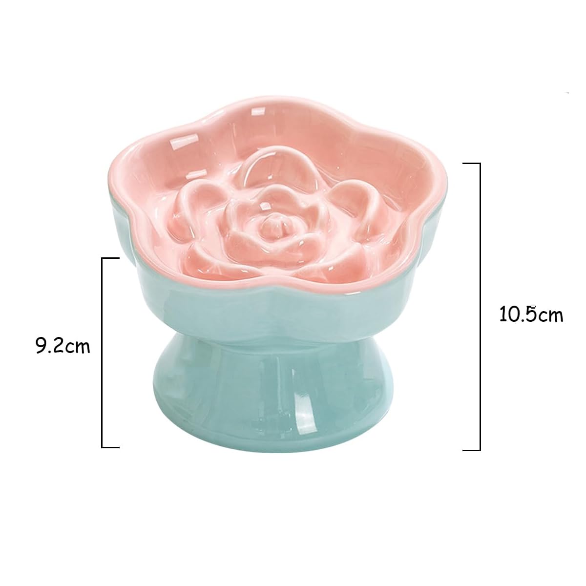 Podwyższona miska dla kota z powolnym posuwem, ceramiczna podwyższona miska ze szkła z tytułem, urocza kuweta w kształcie kwiatu na suchą i mokrą karmę, różowo-niebieska